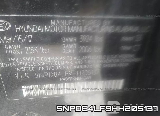 5NPD84LF9HH205137 фото 10