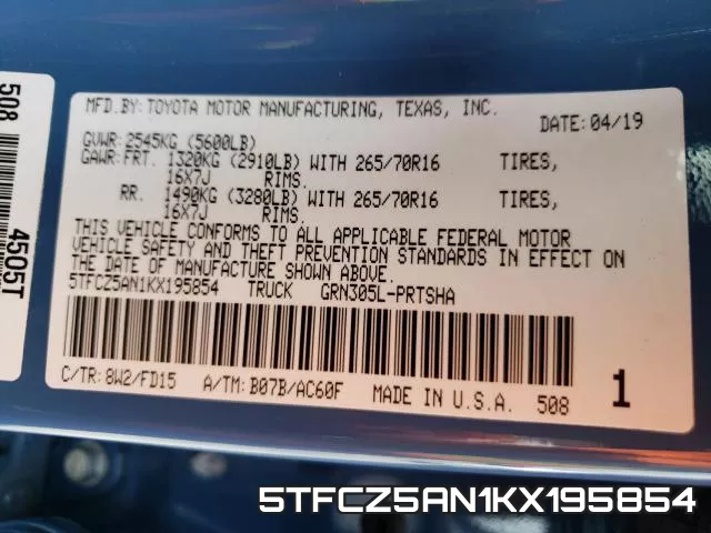 5TFCZ5AN1KX195854 фото 2