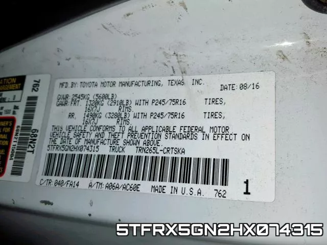 5TFRX5GN2HX074315 фото 2