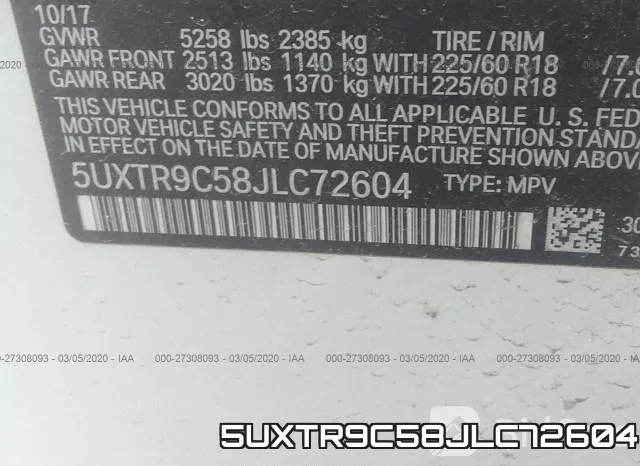 5UXTR9C58JLC72604 фото 10