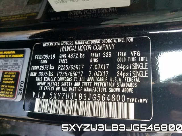5XYZU3LB3JG546800 фото 2