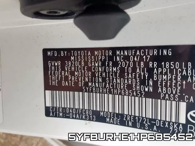 5YFBURHE1HP685452 фото 2