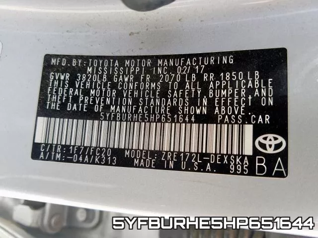 5YFBURHE5HP651644 фото 2