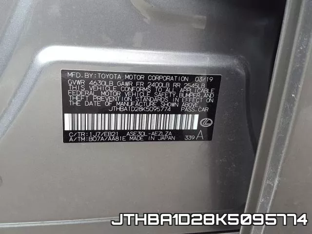 JTHBA1D28K5095774 фото 2