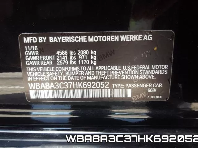 WBA8A3C37HK692052 фото 2