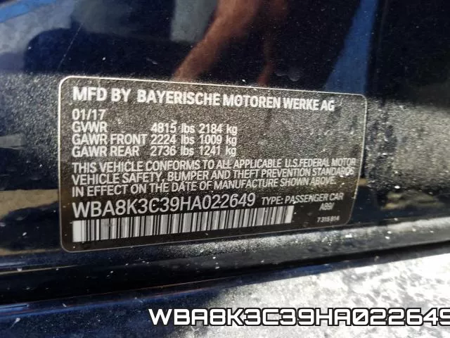 WBA8K3C39HA022649 фото 2
