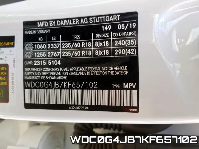 WDC0G4JB7KF657102 фото 2