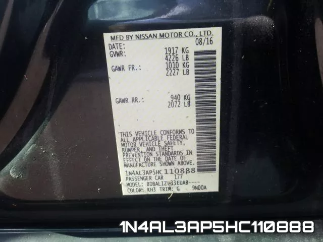 1N4AL3AP5HC110888 фото 2