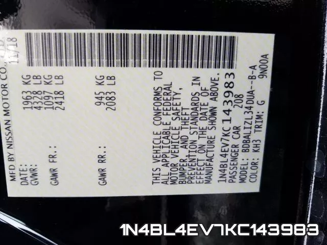 1N4BL4EV7KC143983 фото 2