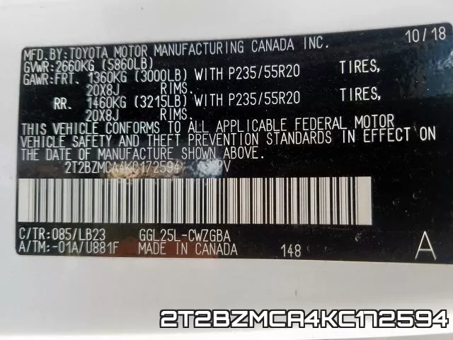 2T2BZMCA4KC172594 фото 2