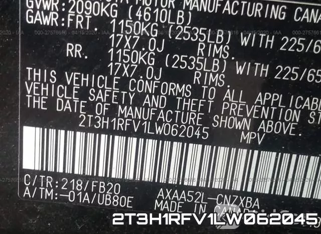 2T3H1RFV1LW062045 фото 10