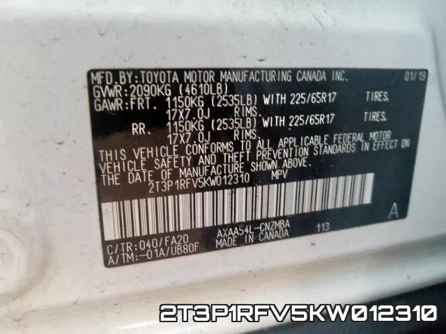 2T3P1RFV5KW012310 фото 2