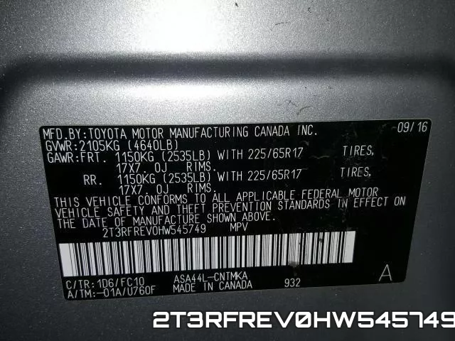 2T3RFREV0HW545749 фото 2