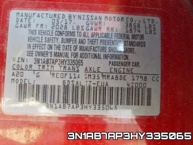 3N1AB7AP3HY335065 фото 2