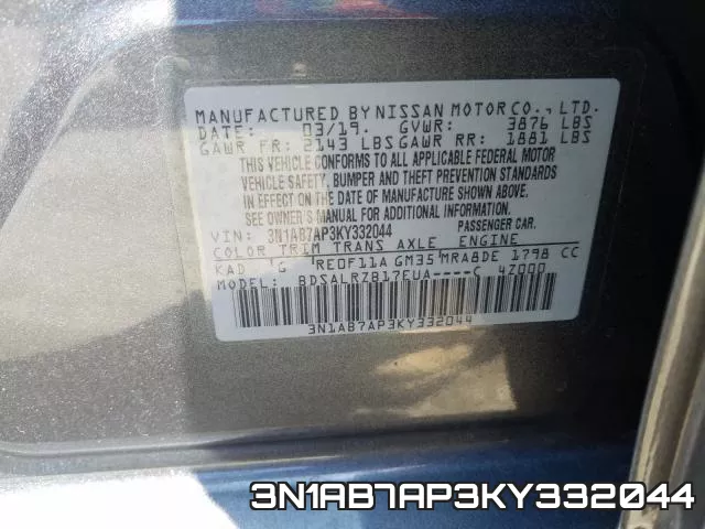 3N1AB7AP3KY332044 фото 2