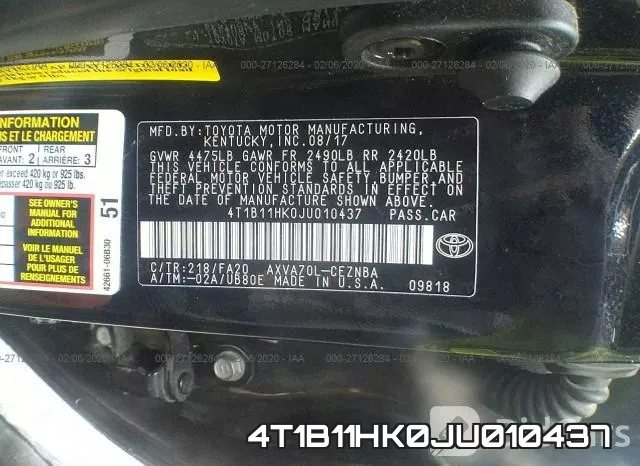 4T1B11HK0JU010437 фото 10