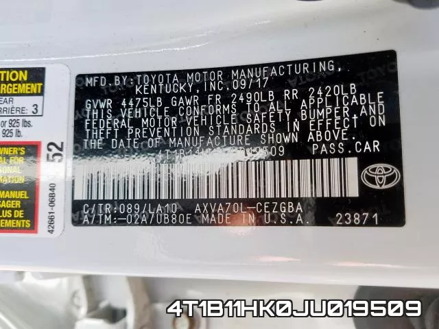 4T1B11HK0JU019509 фото 2