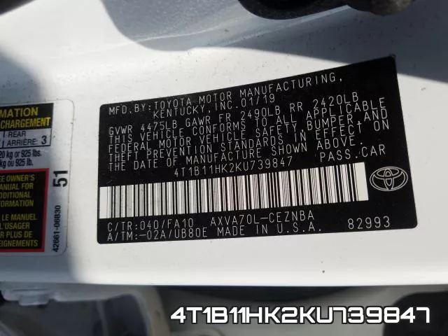 4T1B11HK2KU739847 фото 2