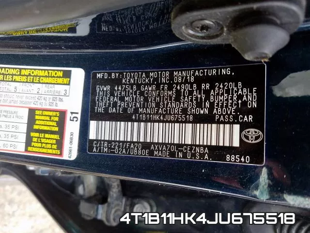 4T1B11HK4JU675518 фото 2
