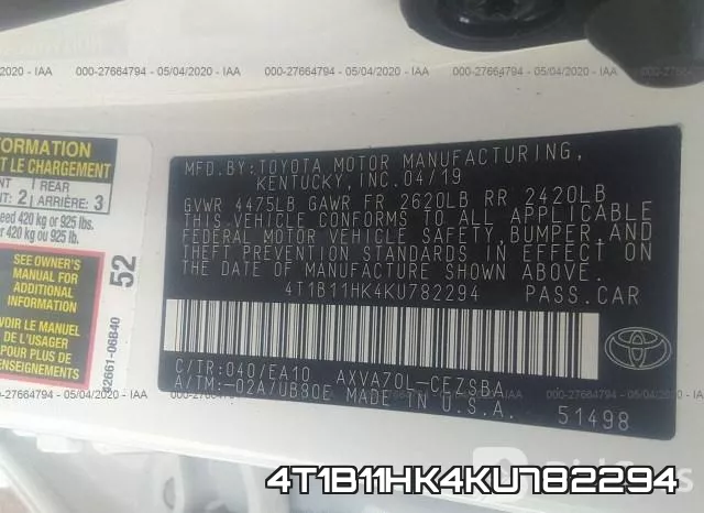 4T1B11HK4KU782294 фото 10