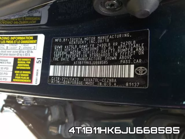 4T1B11HK6JU668585 фото 2