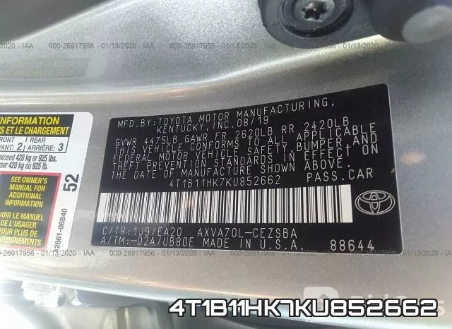4T1B11HK7KU852662 фото 10