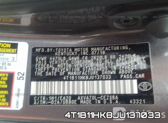 4T1B11HK8JU137033 фото 10