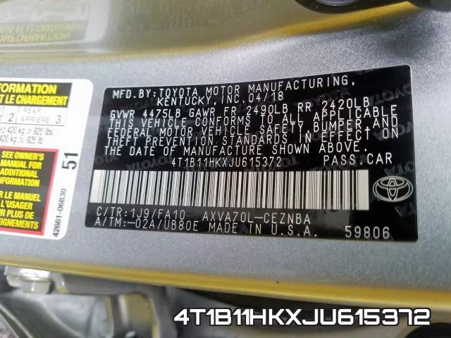 4T1B11HKXJU615372 фото 2