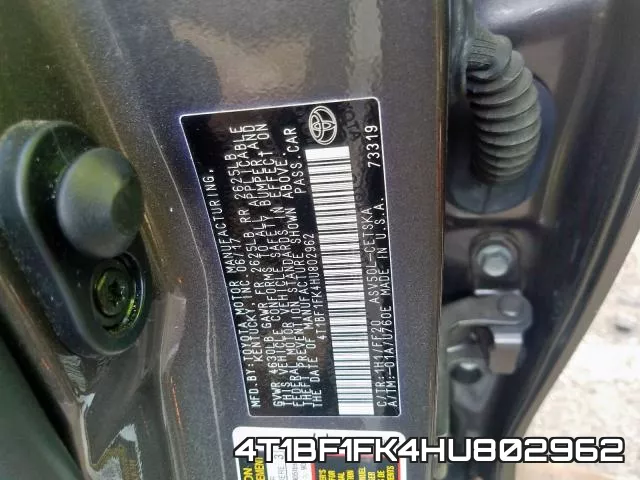 4T1BF1FK4HU802962 фото 2
