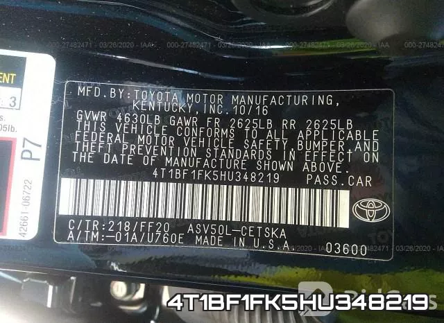 4T1BF1FK5HU348219 фото 10