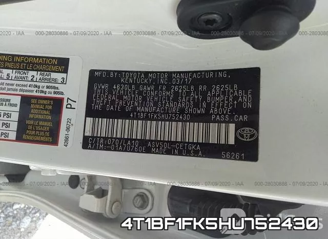 4T1BF1FK5HU752430 фото 10
