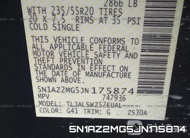 5N1AZ2MG5JN175874 фото 10