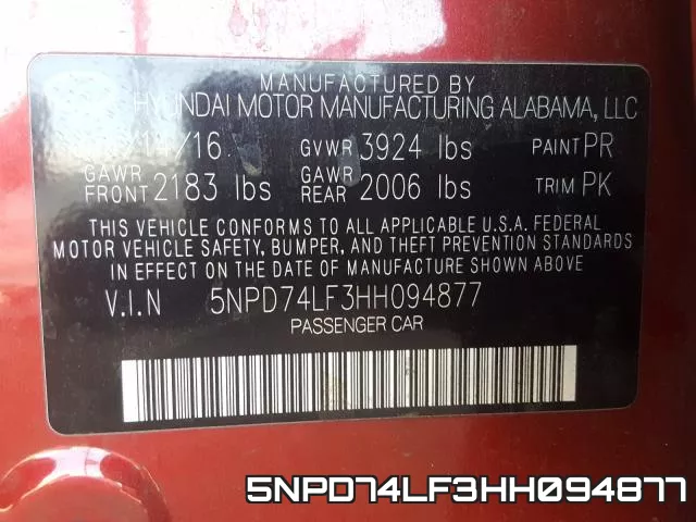 5NPD74LF3HH094877 фото 2