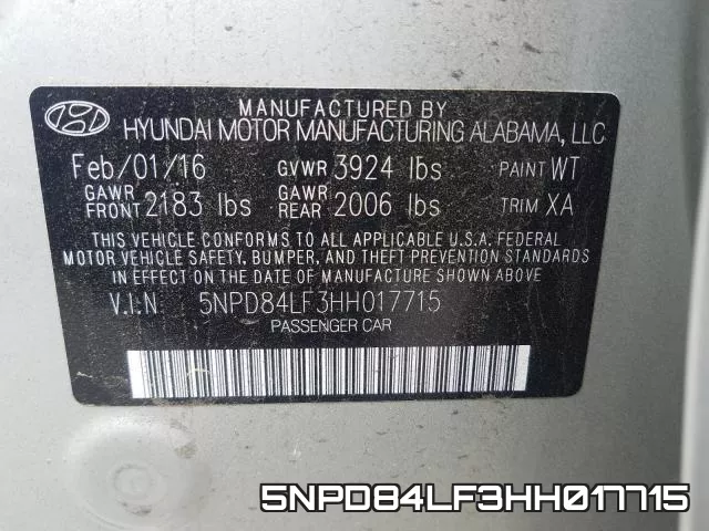 5NPD84LF3HH017715 фото 2