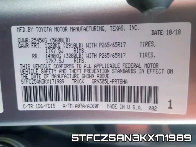 5TFCZ5AN3KX171989 фото 2