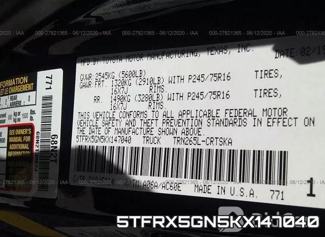 5TFRX5GN5KX147040 фото 10