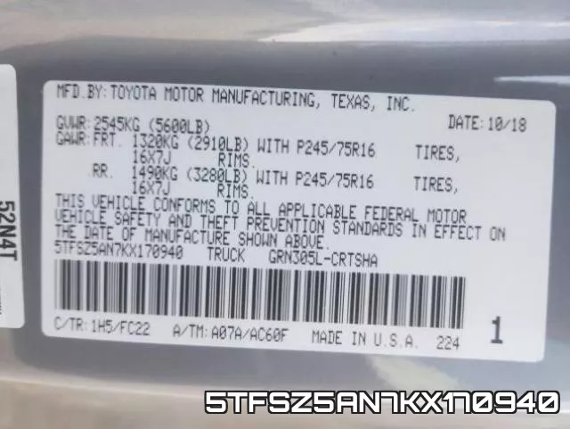 5TFSZ5AN7KX170940 фото 2