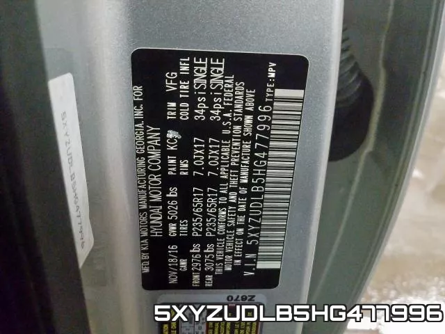 5XYZUDLB5HG477996 фото 2