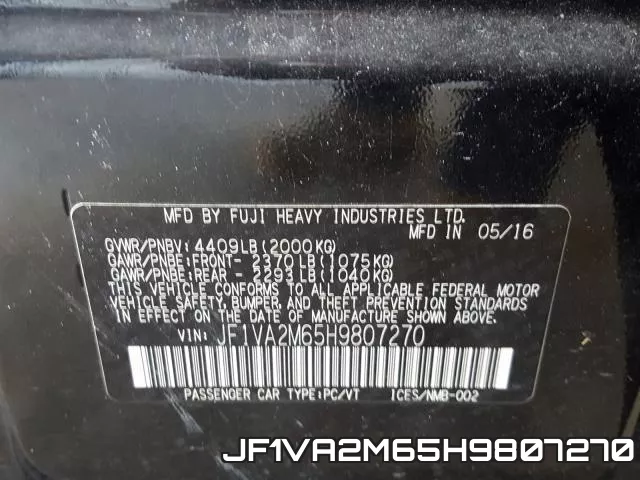 JF1VA2M65H9807270 фото 2