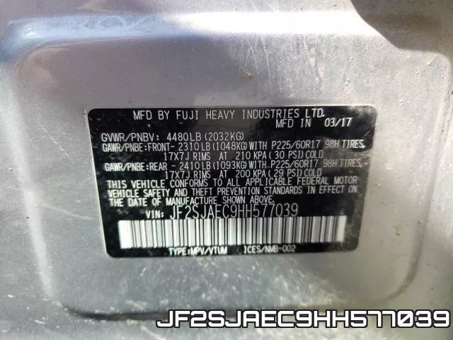 JF2SJAEC9HH577039 фото 2