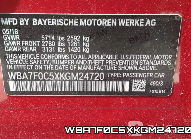 WBA7F0C5XKGM24720 фото 10