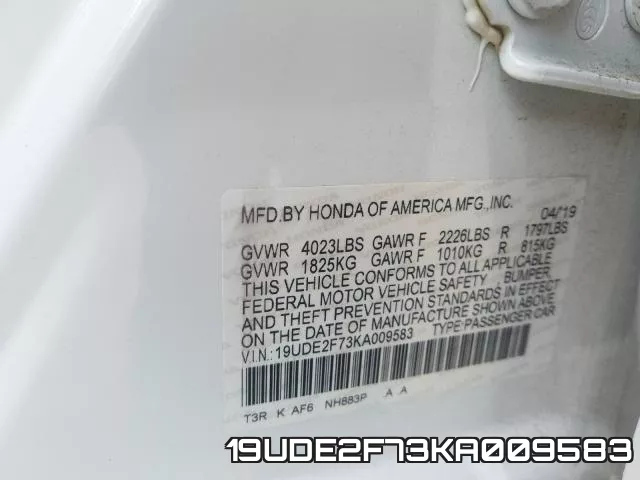 19UDE2F73KA009583 фото 2