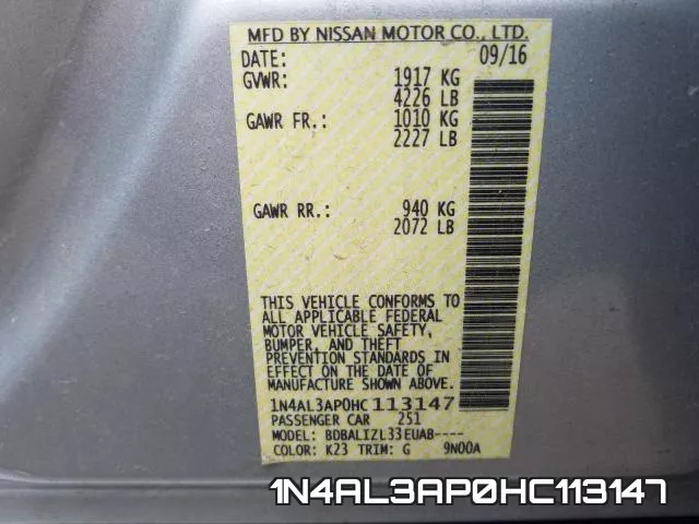 1N4AL3AP0HC113147 фото 2