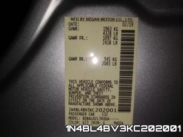 1N4BL4BV3KC202001 фото 2