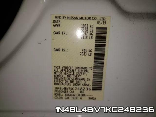 1N4BL4BV7KC248236 фото 2