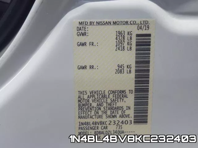 1N4BL4BV8KC232403 фото 2