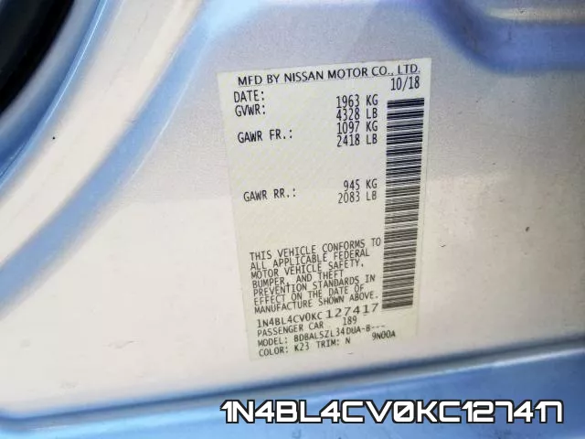 1N4BL4CV0KC127417 фото 2
