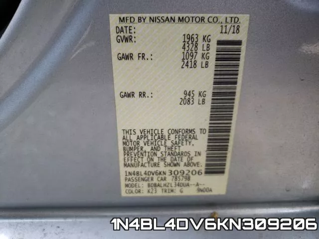 1N4BL4DV6KN309206 фото 2