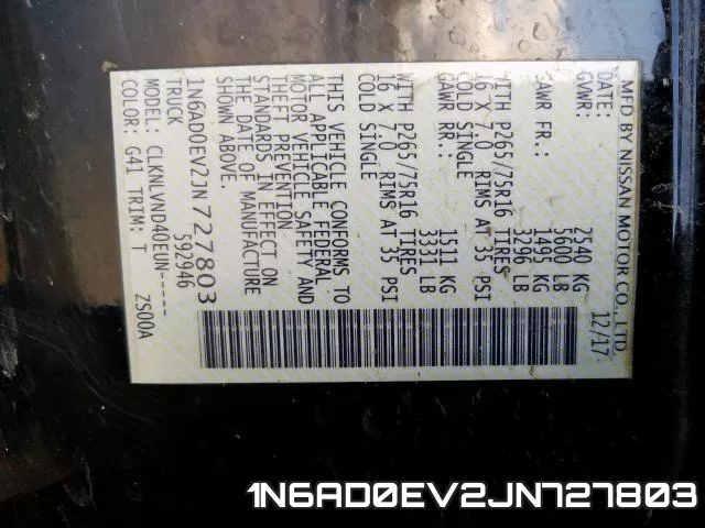 1N6AD0EV2JN727803 фото 2