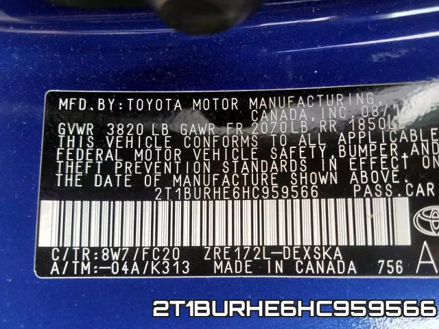 2T1BURHE6HC959566 фото 2